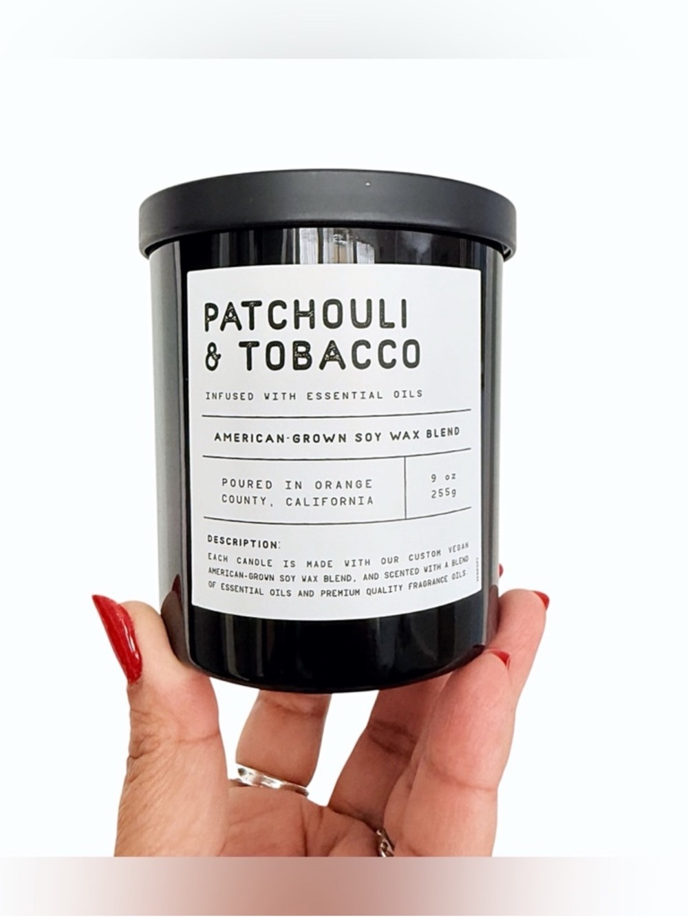 Leoben Company Patchouli & Tobacco Scented Candle - Black Jar